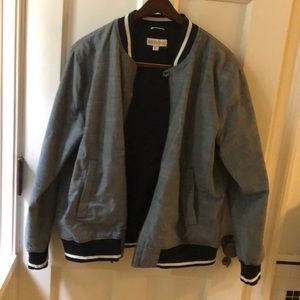 Grey Blue Cotton Bomber Varsity Jacket